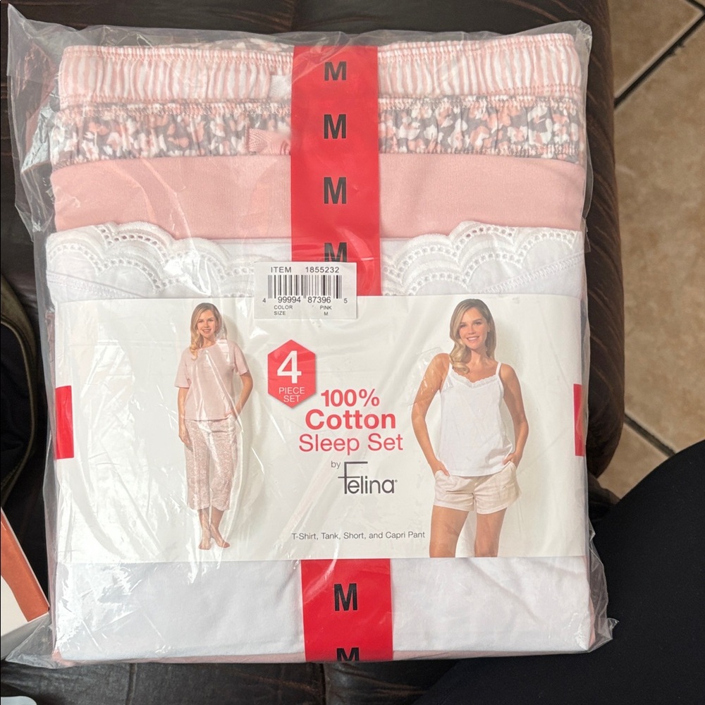 Felina Pink and White Cotton Pajama Set